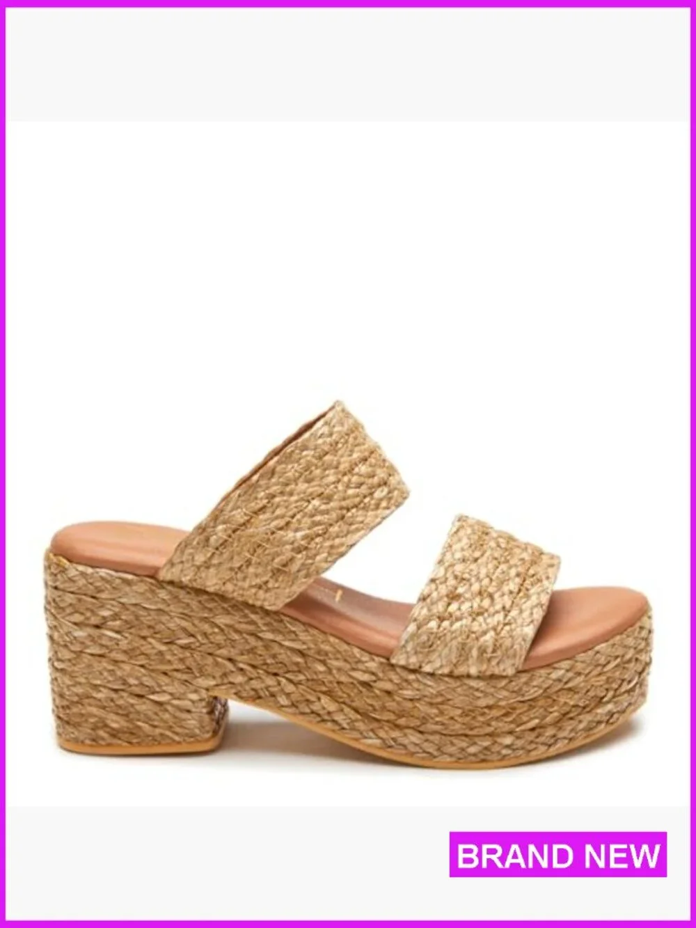 Woven Raffia Platform Slide Sandals Block Heel Summer Beach Vacation